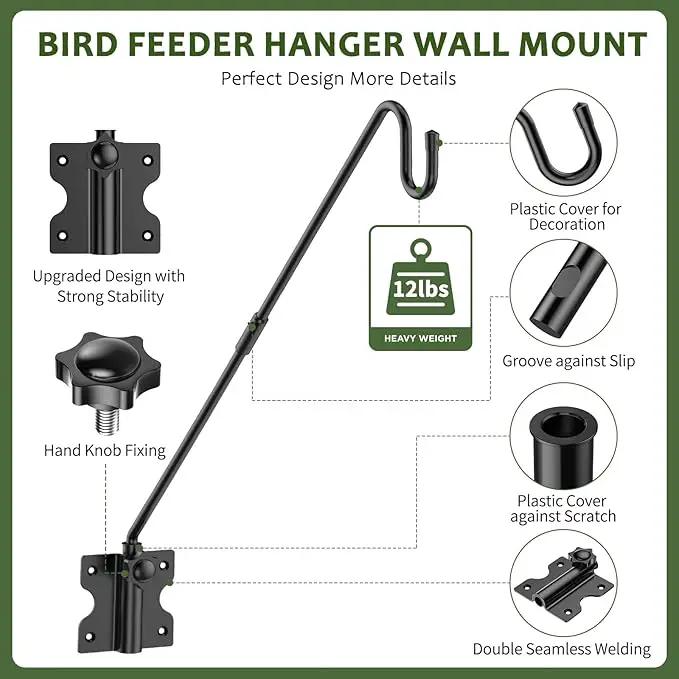 Wall Mount Heavy Duty Deck Hook-28 Inch Extended Reach Plant Hangers Outdoor -Bird Feeder Hanger for Deck Railing-Fence Plant Bracket Hooks for Hanging Hummingbird Feeders,Lanterns, More by GreenHaven Gardens