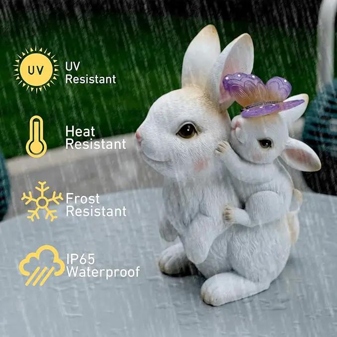 Garden Outdoor Statues Rabbit with Solar Lights,Mother&Baby Bunny Figurine with Solar Butterfly Changing Lights for Yard Art Garden&Patio Decor,Unique Easter&Birthday Gifts for Women Mom Grandma by GreenHaven Gardens