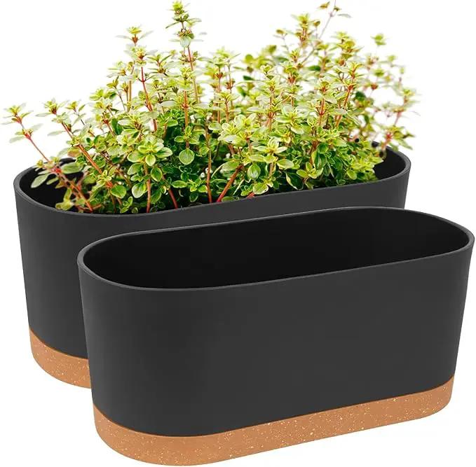 QCQHDU 16" L x 7.6" W x 7" H Window Planter Box, 2 Pack Self Watering Pots for Indoor Plants with Drainage Holes & Saucer, Outdoor Flower Pots Home Garden Modern Decor by GreenHaven Gardens