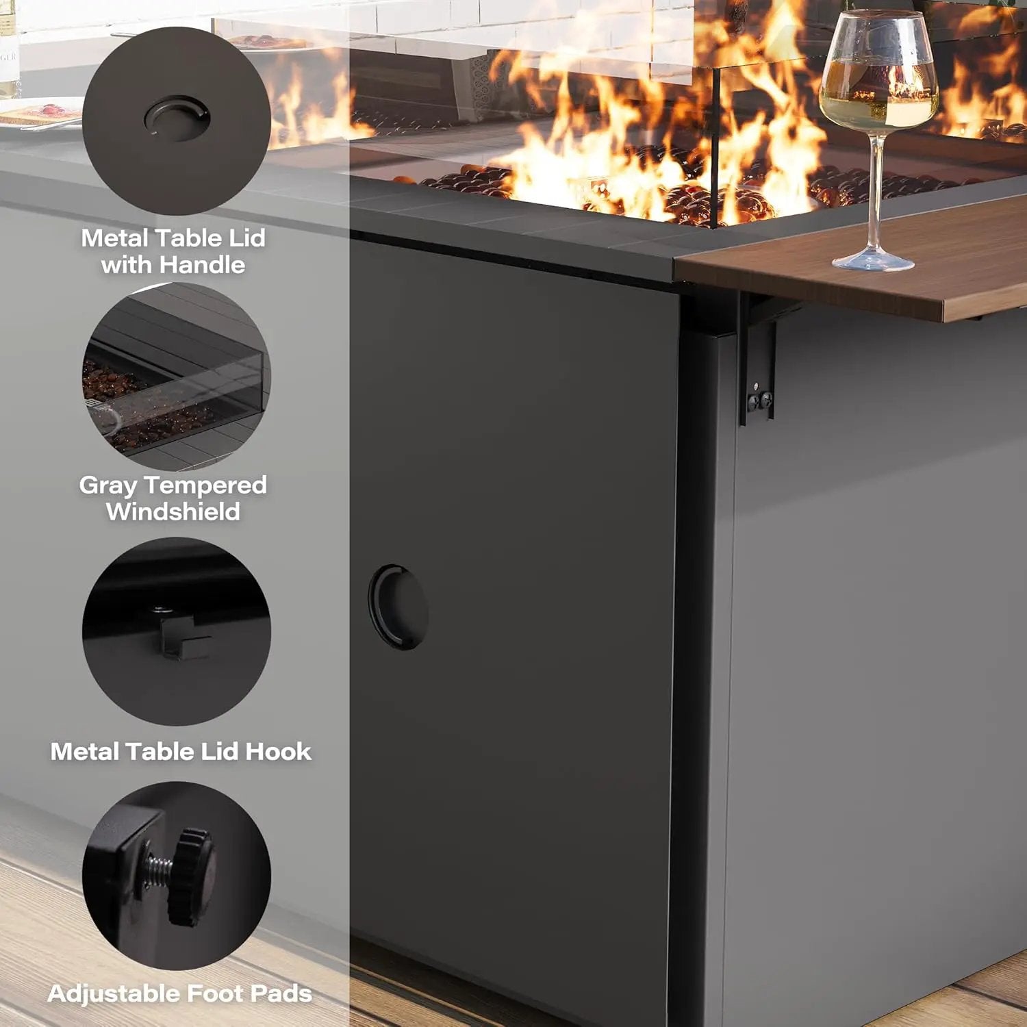 LAUSAINT HOME 64" Gas Fire Pit Table for Outside Patio, 55,000 BTU Propane Firepit with Expandable Tabletop & Wind Guard by GreenHaven Gardens
