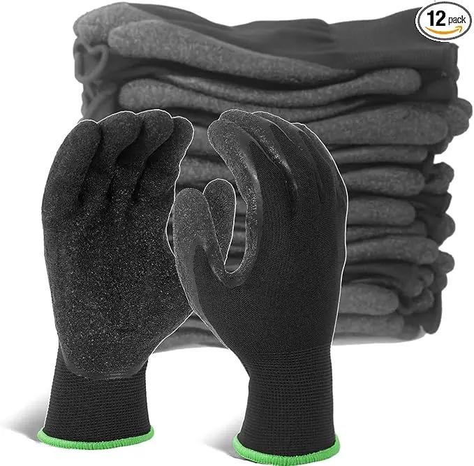 Evridwear Crinkle Latex Rubber Hand Coated Safety Work Gloves for Men Women General Multi Use Construction Warehouse Gardening Assembly Landscaping (XL-Size) 12 Pairs Pack by GreenHaven Gardens