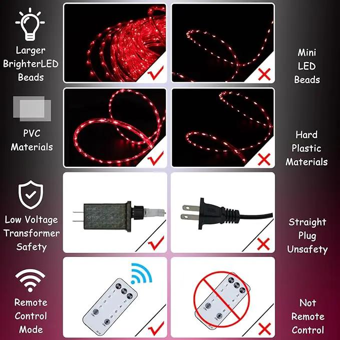 Red Rope Lights Outdoor, 50Ft 600 LED Valentine's Day String Light, Waterproof Tube Light Plug in 8 Modes Timer Memory, Halloween, Christmas Lights Outdoor Decorations for Tree Garden Party by GreenHaven Gardens