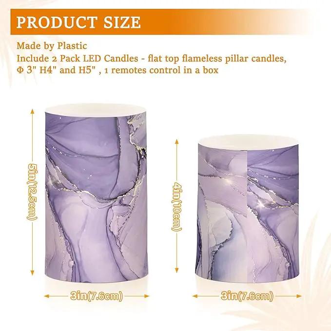 Flickering Flameless Candles, Purple Marble Lavender Liquid LED Candles with Remote Timer, Set of 2 Battery Operated Candle for Valentine Wedding Birthday by GreenHaven Gardens