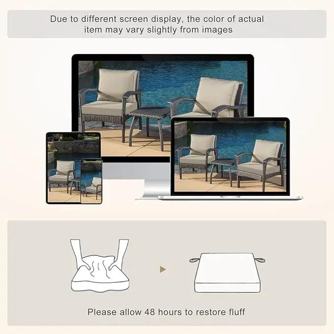 Favoyard Patio Chair Cushions 24 x 24 x 4 Inch Waterproof Outdoor Seat Cushions for Patio Furniture 3-Year Color Fastness Garden Sofa Couch Chair Pads with Handle & Adjustable Straps Set of 2, Beige by GreenHaven Gardens