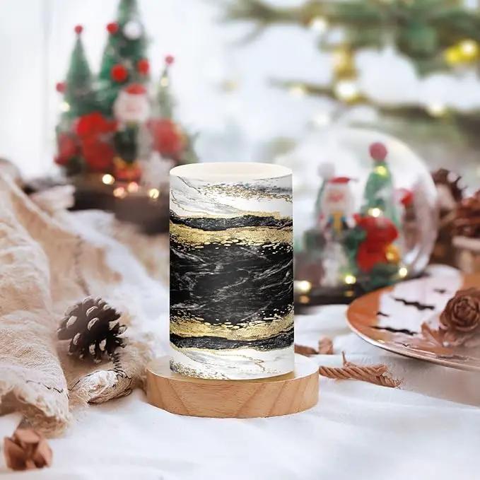Flickering Flameless Candles, Black White Marble Gold Veins LED Candles with Remote Timer, Set of 2 Battery Operated Candle for Valentine Wedding Birthday by GreenHaven Gardens