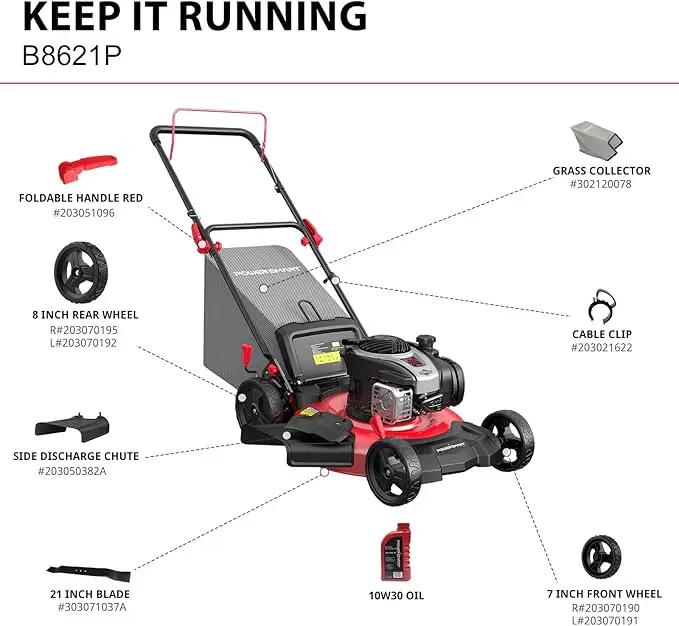 PowerSmart Gas Lawn Mower 21-inch with 140cc Briggs and Stratton E550 Engine, 3-in-1 Push Mower with Mulch, Bagger, Side-Discharge by GreenHaven Gardens
