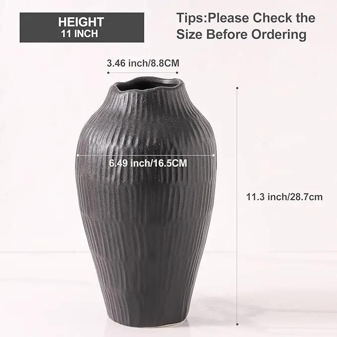 Elegant Black Ceramic Vase - Modern Minimalist Home Decor Vase, Centerpiece for Living Room, Dining Table, Office - 11.6 Inches Tall, Handcrafted Pottery for Farmhouse, Boho, Contemporary Style by GreenHaven Gardens
