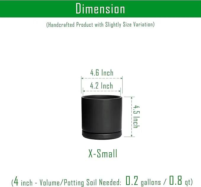 D'vine Dev Ceramic Planter Pot with Drainage Hole and Saucer, Indoor Cylinder Round Flower Pot, 4.6 Inch, Black, 94-O-B-2 by GreenHaven Gardens