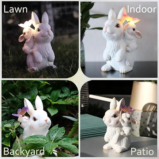 Garden Outdoor Statues Rabbit with Solar Lights,Mother&Baby Bunny Figurine with Solar Butterfly Changing Lights for Yard Art Garden&Patio Decor,Unique Easter&Birthday Gifts for Women Mom Grandma by GreenHaven Gardens