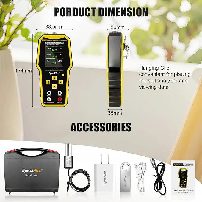 7 in 1 Soil Tester, ±1% High Precision Digital NPK Tester/Soil Moisture Meter/PH Tester/Temperature/EC Monitor for Agriculture, Plant Cultivation, Geological Survey with Data Storage & Export by GreenHaven Gardens