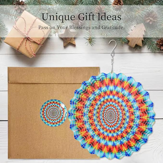 3D Wind Spinner Rainbow Mandala Stainless Steel Metal Wind Spinner Kinetic Metal Art Multi-Color Geometric Pattern Hanging Ornament for Yard Garden Patio by GreenHaven Gardens