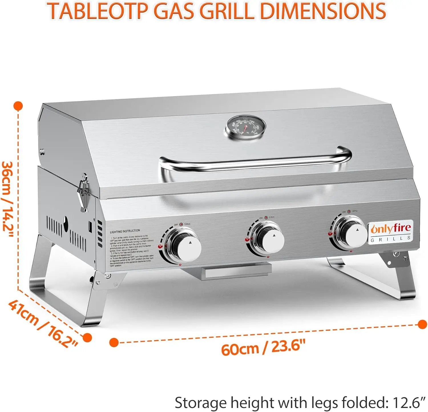 Tabletop Gas Grill 3 Burners, Stainless Steel Portable Propane Grill with Foldable Legs for Outdoor Patio Backyard Camping, Tailgating, RV Trip, Heavy Duty & 24000BTU, GS307 by GreenHaven Gardens