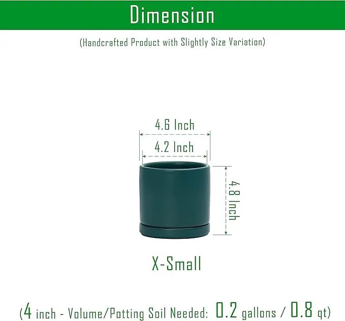 D'vine Dev Set of 2 Plants Pots, 4.6 Inch Ceramic Planter Pot for Plants with Drainage Hole and Saucer, Teal, 94-V-B-9 by GreenHaven Gardens