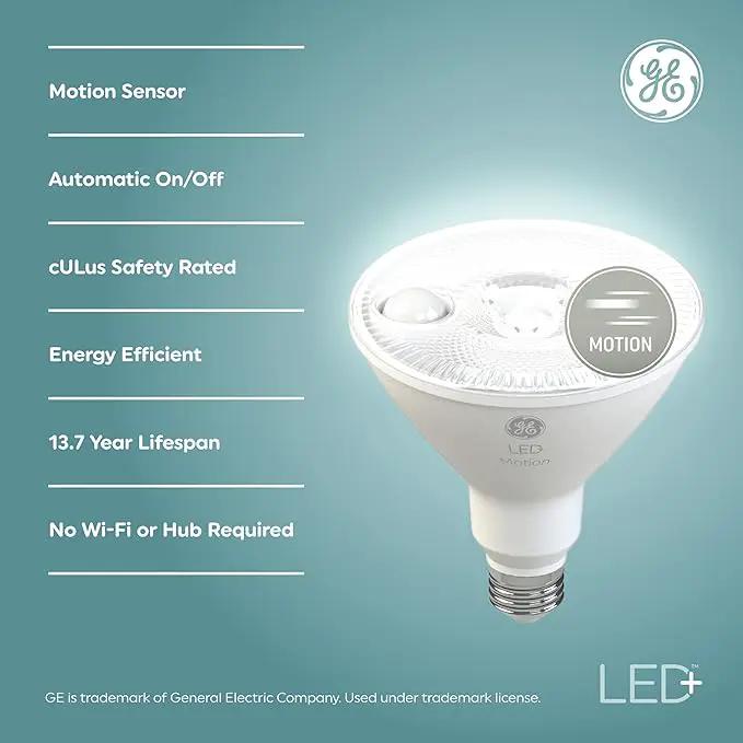 GE LED+ Motion LED Light Bulbs, PAR38 Outdoor Security Floodlights, 15W, Warm White (3 Pack) by GreenHaven Gardens