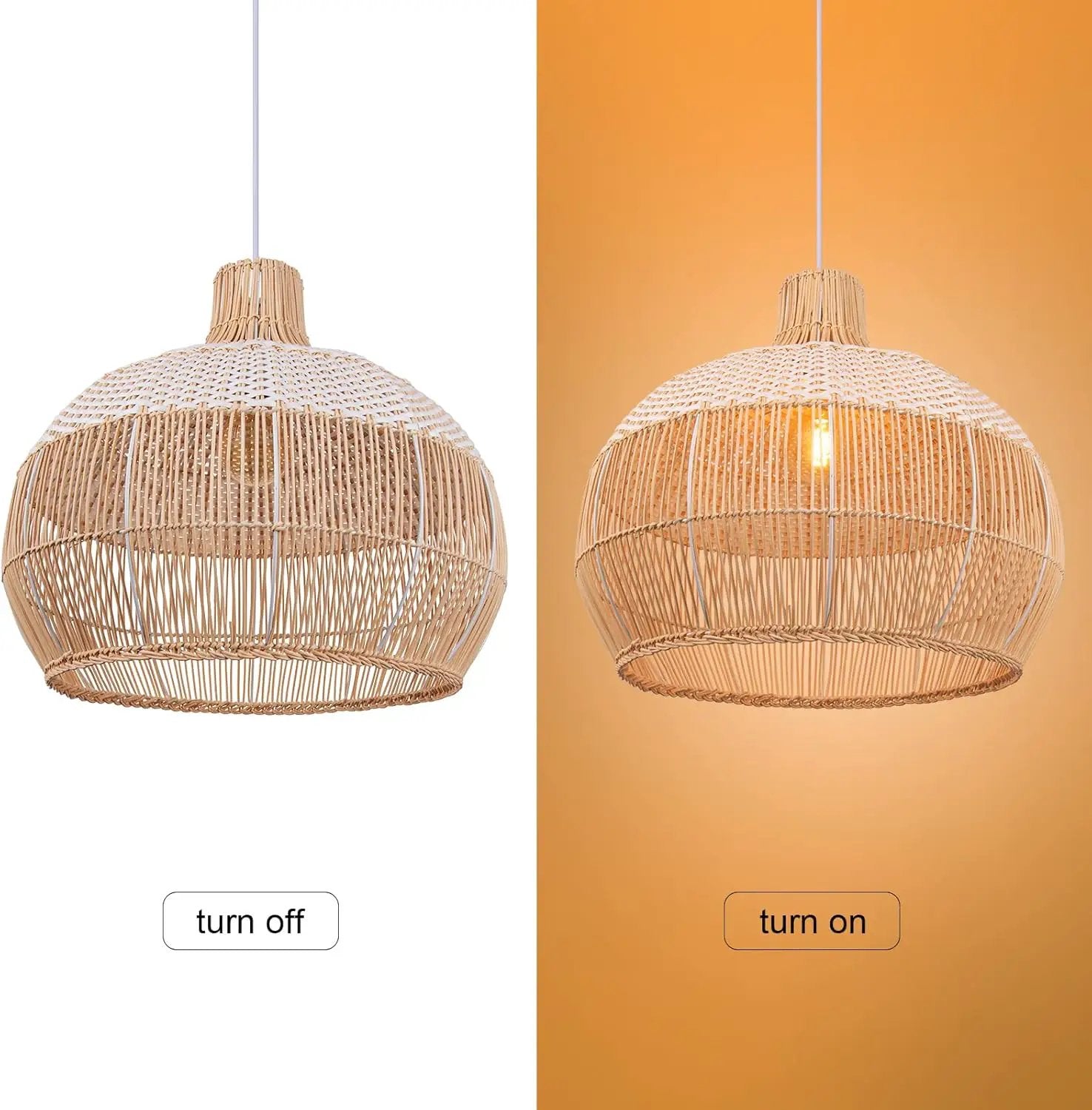 Arturesthome 1 Light White Rattan Pendant Light for Kitchen Island Sink,19.6" Wicker Chandelier, Handmade Woven Hanging Ceiling Light Lampshade by GreenHaven Gardens