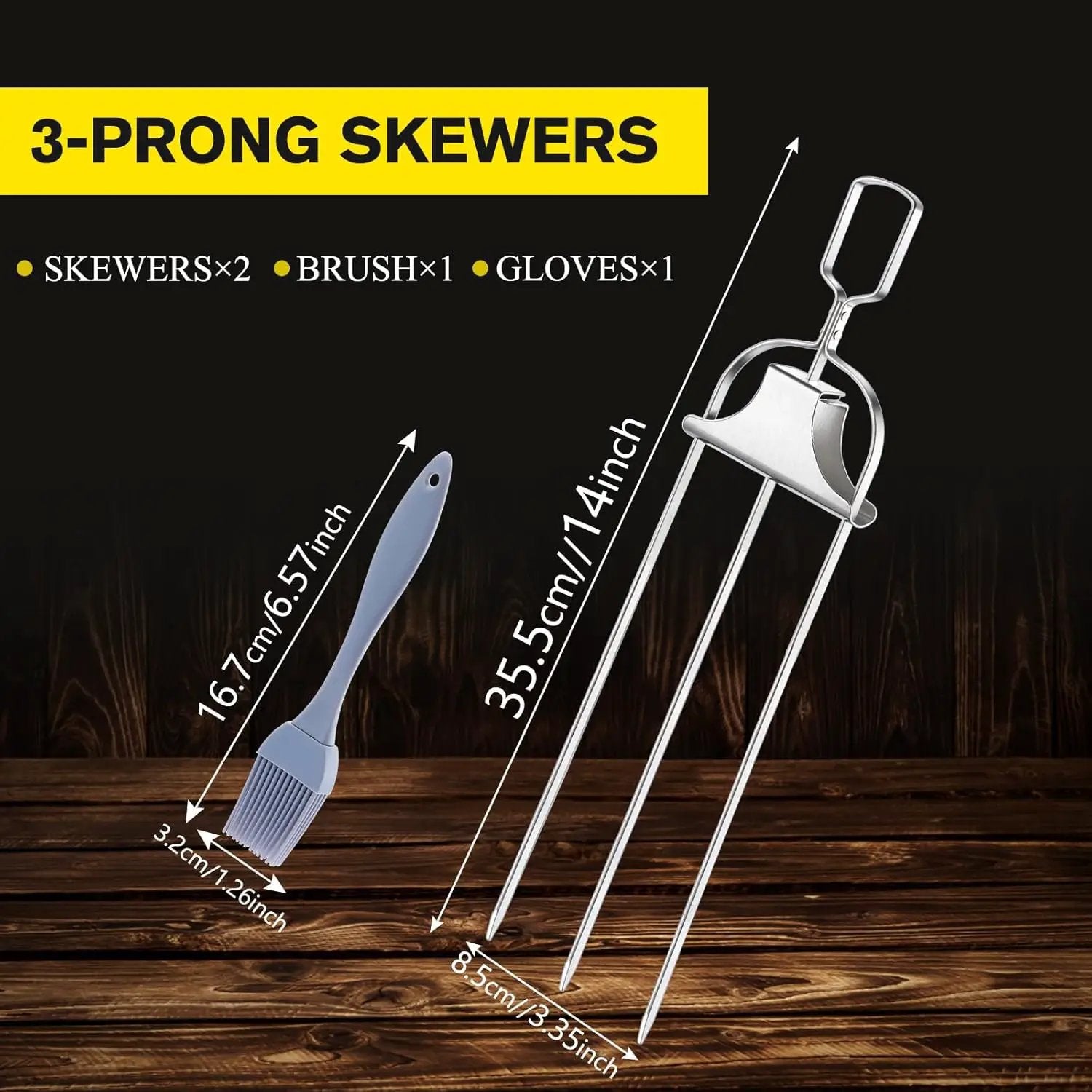 2PCS Kabob Skewers for Grilling, 14'' Stainless Steel Kebab Skewers, 3 Prong Metal Grill Skewer with Push Bar Slider, Skewer Sticks for Meat Veggies Marshmallows Fruits, BBQ Barbecue Accessories by GreenHaven Gardens