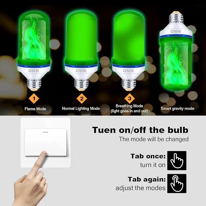 OMK Green Led Flame Light Bulb LED Christmas Decorations Fire Light Bulbs - Upgraded Halloween Bars Porch Light Bulb Flickering Fire LED Lamps for Indoor/Outdoor/Holiday Decoration Gifts by GreenHaven Gardens