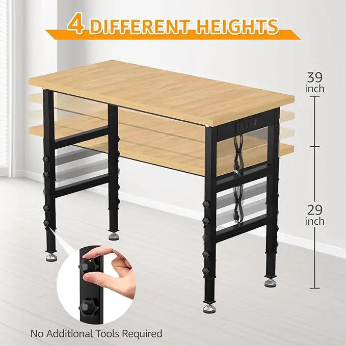48" Adjustable Workbench,Heavy-Duty Work Table,3000 LBS Load Capacity Particleboard Hardwood Workstation Outlets with Power Strips and Fixed feet,for Workshop, Garage by GreenHaven Gardens