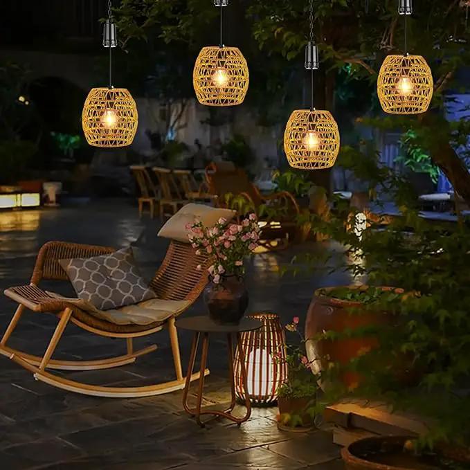 Battery Operated Outdoor Hanging Light with 6 Hours Timer, Outdoor Indoor Pendant Chandelier Rattan Lantern Waterproof Lamp Edison Bulb Lights for Gazebo Porch Garden Patio Home Decoration by GreenHaven Gardens