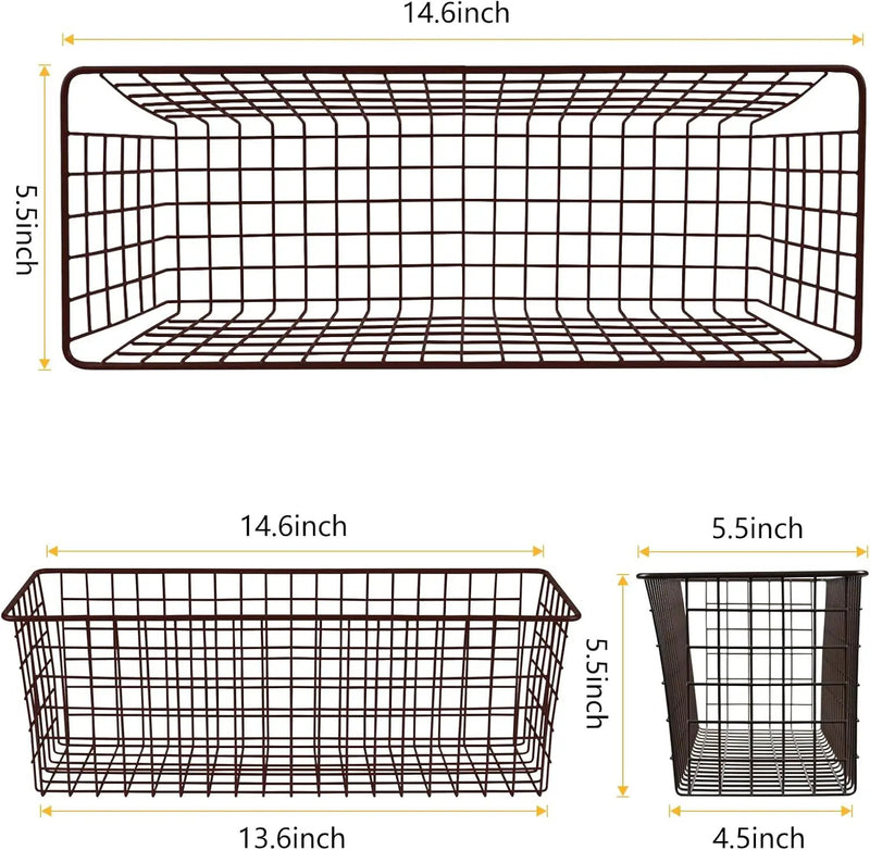 2 Sets Extra Large Hanging Wall Basket, Brown Metal Wire Baskets with Steel Hooks for Organizing, WallmountedFruit Vegetable Toy Snack Storage, Home Kitchen Bathroom Laundry Pantry Organizer by GreenHaven Gardens