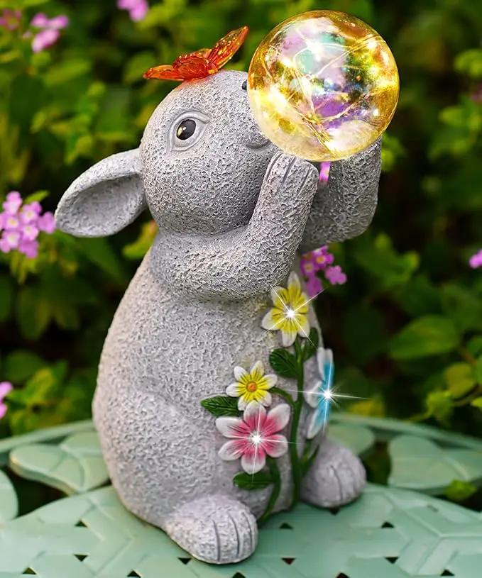 Solar Rabbit Outdoor Garden Statues: Outside Decor with Lights Clearance for Yard Art Lawn Ornaments Porch Patio Balcony Home House - Birthday Gifts for Grandma Mom Women by GreenHaven Gardens