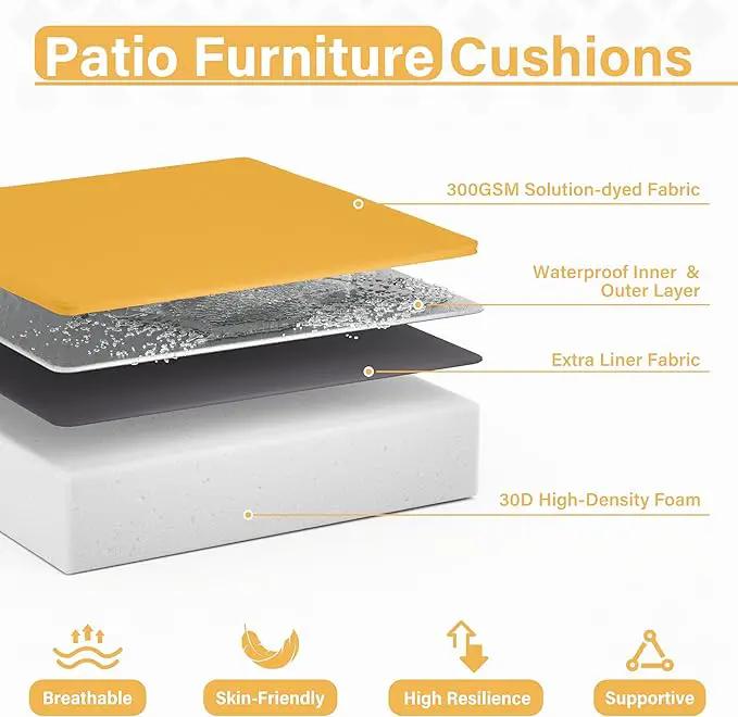 Patio Chair Cushions 18.5 X 16 X 4 Inch Waterproof Outdoor Seat Cushions for Patio Furniture, Outdoor Sofa Couch Pads with Ties & Handle, Set of 2, Yellow by GreenHaven Gardens
