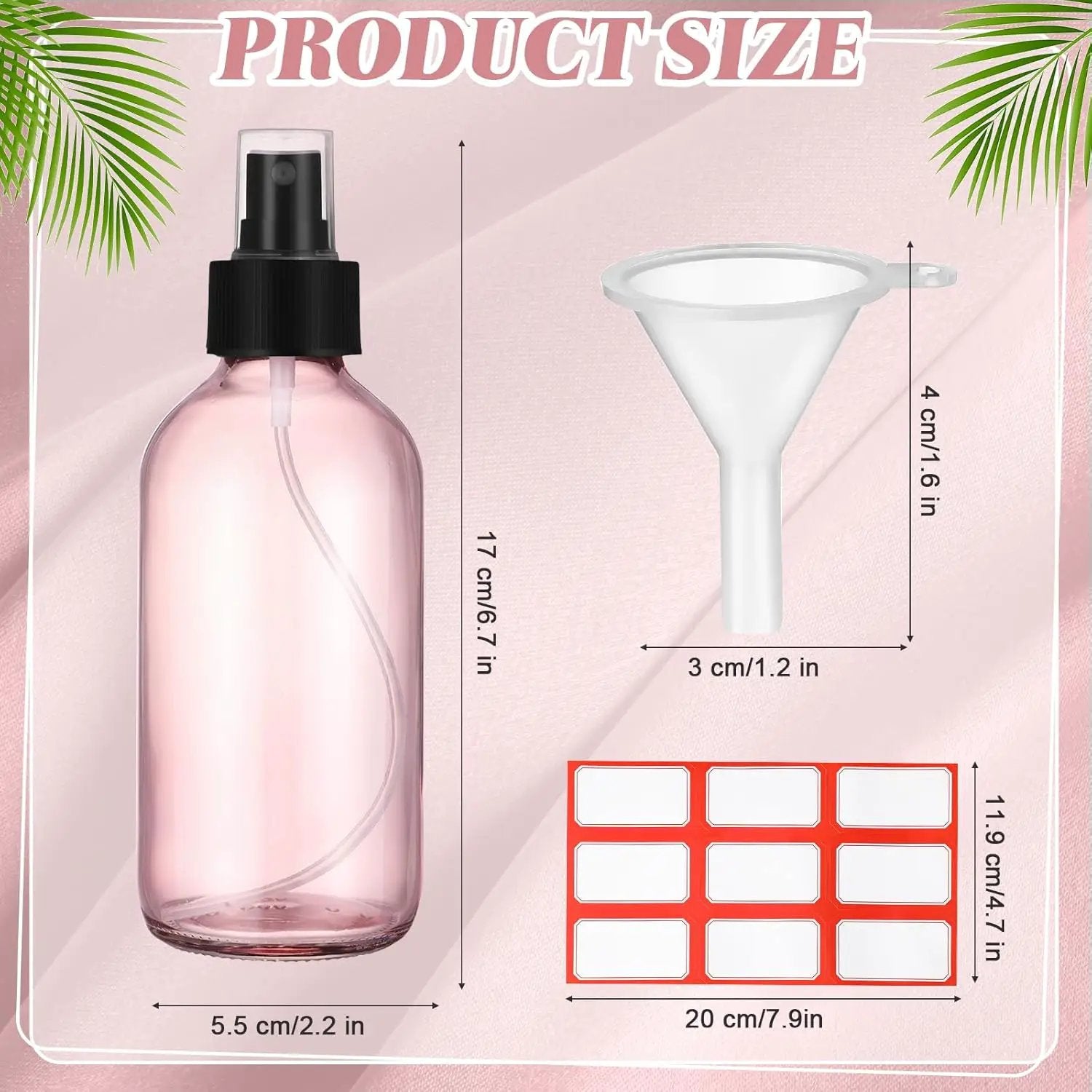 Norme 12 Pcs 8 oz Glass Spray Bottles with Funnels and Labels Refillable Cosmetic Empty Spray Bottles with Sprayer Containers for Essential Oil Cleaning Solutions(Pink,Stylish) by GreenHaven Gardens