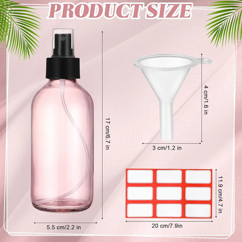 Norme 12 Pcs 8 oz Glass Spray Bottles with Funnels and Labels Refillable Cosmetic Empty Spray Bottles with Sprayer Containers for Essential Oil Cleaning Solutions(Pink,Stylish) by GreenHaven Gardens