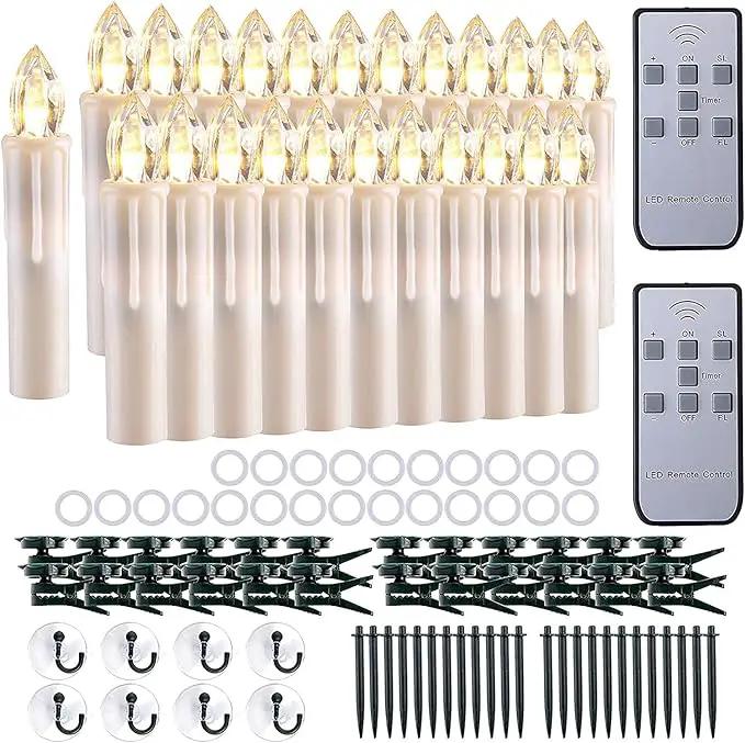 Set of 24 Ivory Flameless Window Candles, 4”H Battery Operated LED Flickering Taper Candles with Remote and Timer, Warm White Candlelight, Ideal for Chandelier/Birthday/Christmas/Party Decor by GreenHaven Gardens