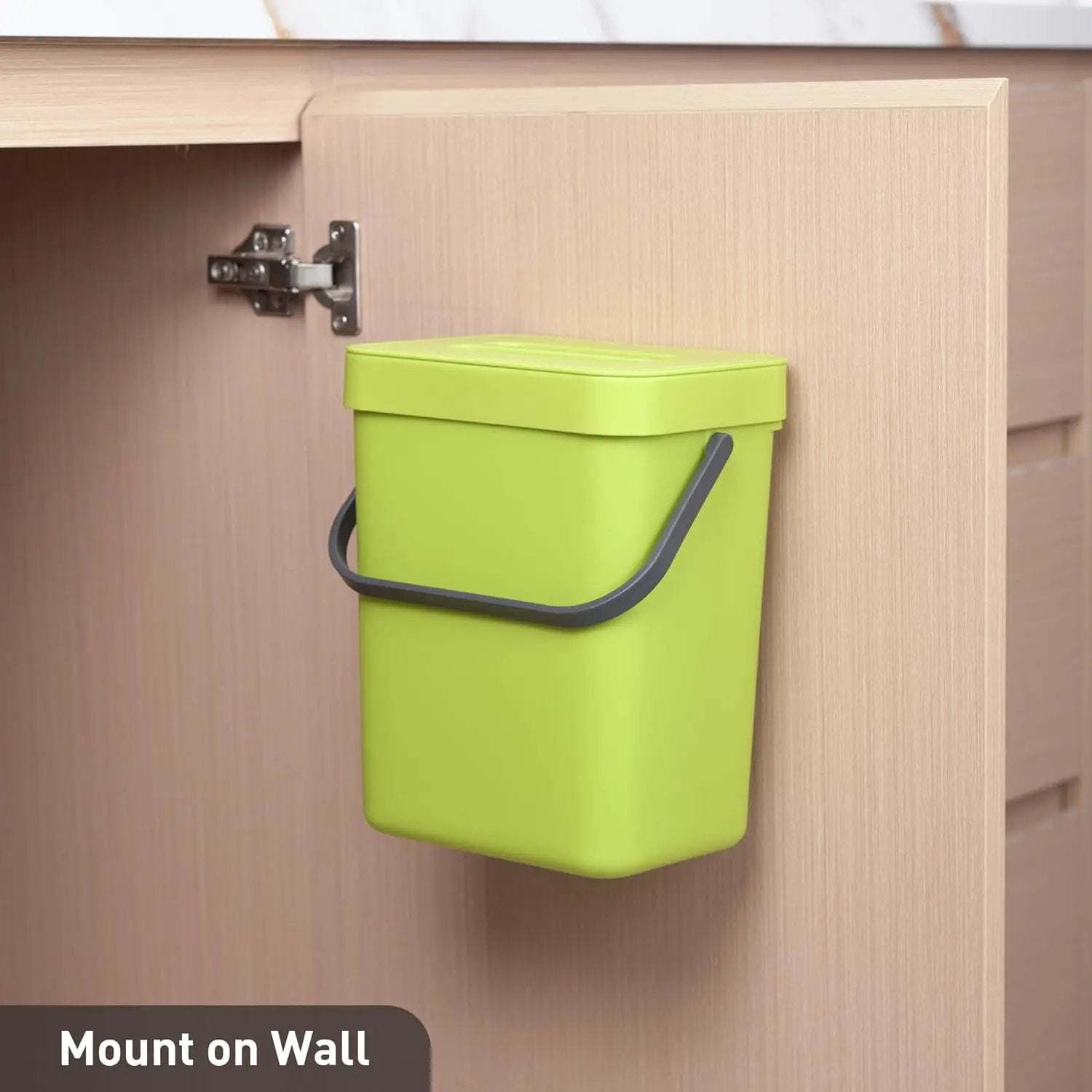 EKO Puro Wall-Mounted Trash Can with Lid, 1.32 Gal / 5L Hanging Trash Can, Small Kitchen Compost Bin for Counter Top, Mini Food Waste Bin (Green) by GreenHaven Gardens