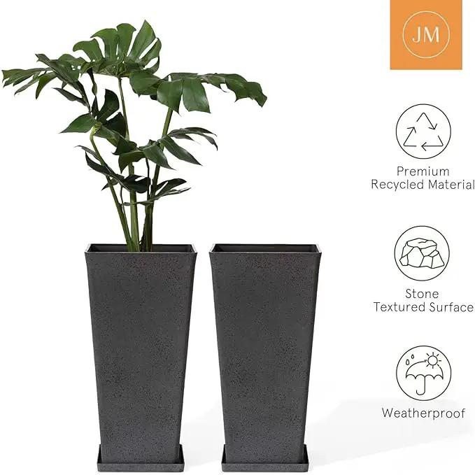 LA JOLIE MUSE 30 Inch Tall Planters for Outdoor Plants, 2 Sets Concrete Grey, Tall Outdoor Planters, Modern Square Outdoor Planters, Tall Large Planters for Front Door, Patio and Deck by GreenHaven Gardens