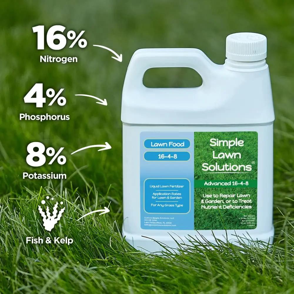 Advanced 16-4-8 Lawn Fertilizer - Liquid Lawn Food Spring & Summer Concentrated Spray - Any Grass Type- Fish and Seaweed Kelp- Balanced NPK - Simple Lawn Solutions (1 Quart) by GreenHaven Gardens