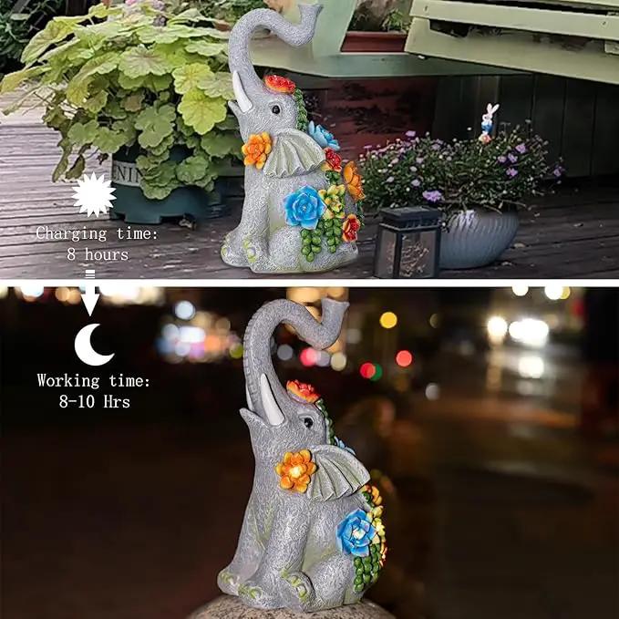 Elephant Garden Statue Solar Lamp with 8 Led Lights Decor Outdoor Resin Waterproof Sculpture Patio Lawn Yard Porch Decorations Housewarming Gifts for Women Mom Grandma by GreenHaven Gardens