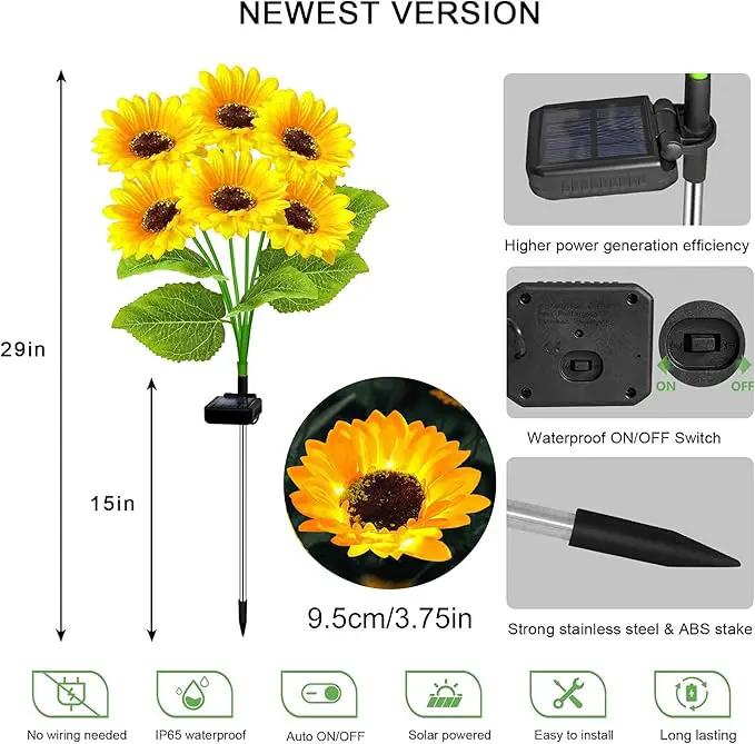2 Pack with 12 Solar Sunflower Garden Lights Warm White LED Outdoor Decorative Stake Lights for Yard, Patio, Lawn, Pathway, IP65 Waterproof, Ideal Gift for Women, Mom, Grandma, Friends by GreenHaven Gardens