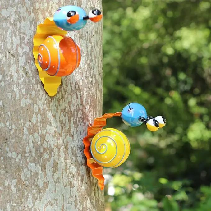 Metal Garden Decor Cute Snail Yard Art Outdoor Lawn Patio Ornament Fence Decorations for Outside - Set of 2(Yellow,Orange) by GreenHaven Gardens
