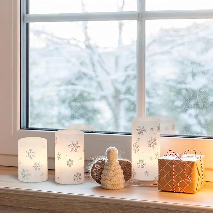 KunSween Christmas Flameless Candles with Timer, 3 Pack LED Pillar Candles with Silver Snowflake Decals and Real Wax, Christmas Winter Decorations for Home Indoor Table Centerpieces by GreenHaven Gardens
