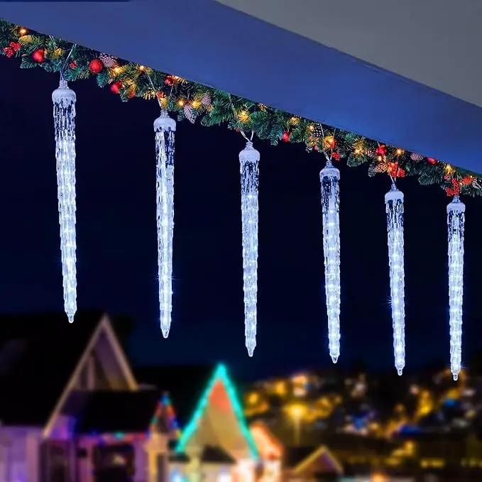 Christmas Icicle Lights Outdoor, 10Ft Meteor Shower Lights with 10 Ice Shaped Tube, Snowfall Shooting Star Light Effect, Falling Crystal Christmas Decorations for House Eave Roofline, Cool White by GreenHaven Gardens