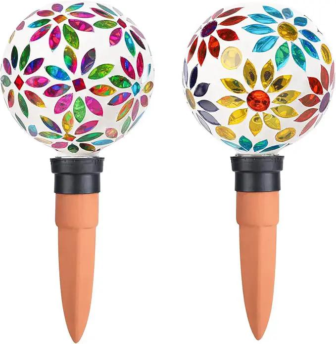 Terracotta Watering Spikes Mosaic Watering Globes for Outdoor Plants 2 Pack Automatic Plant Waterer Watering Devices Water Bulbs by GreenHaven Gardens