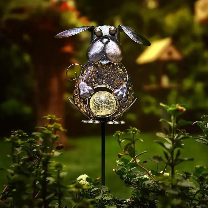 KAIXOXIN Garden Solar Lights Metal Dog Crackle Glass Globe Stake Light,Waterproof Warm White LED Solar Path Lights (Dog-Bronze) by GreenHaven Gardens