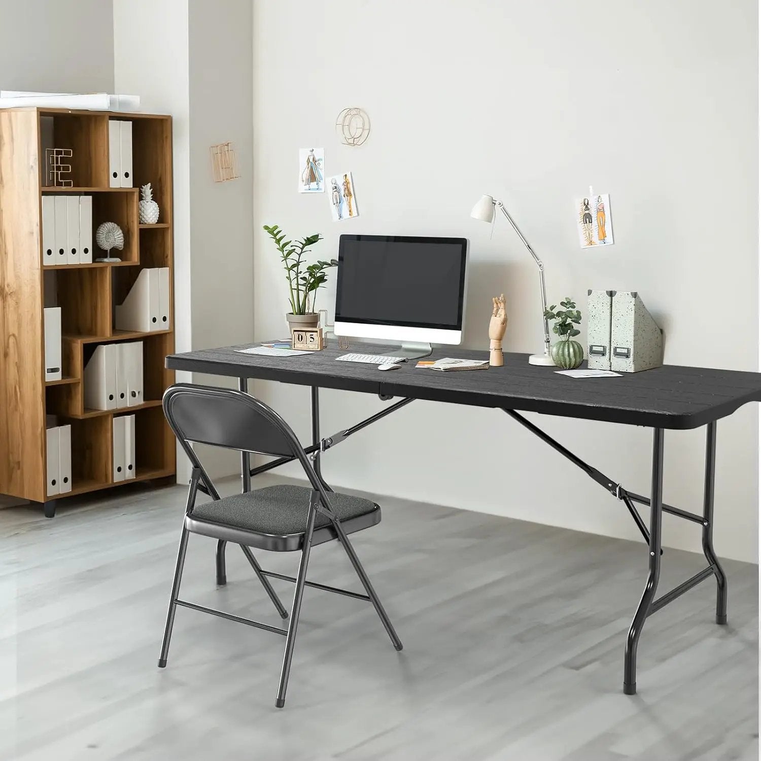 VINGLI 6 Foot Plastic Folding Table Portable Long Table for Indoor Outdoor Use Rectangular with Carrying Handle, Tree Patterned HDPE Tabletop, Black by GreenHaven Gardens