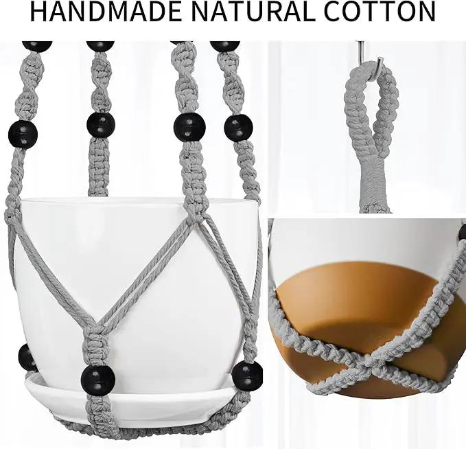 3 Pack Macrame Plant Hanger - 35"/29"/23" Different Sizes, Hanging Planter Basket Flower Pot Holder for Indoor Outdoor, Boho Home Decor, Gray (POTS NOT Included) by GreenHaven Gardens