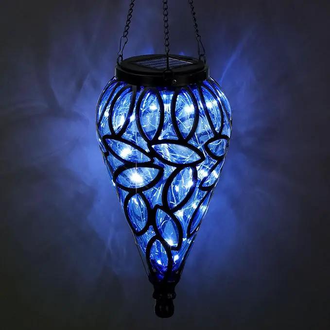 Outdoor Plastic Solar Hanging Lantern, 15 Cool White LEDs Twinkle Effect Tear-Shaped Hanging Lantern Decor Garden Decorative Solar Lights for Backyard, Patio and Lawn by GreenHaven Gardens