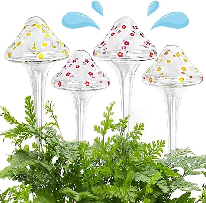 Plant Watering Globes, Hand-Blown Mushroom-Shaped Self Watering Globes, Suitable for Indoor&Outdoor Plant Watering Devices (4 Pcs) by GreenHaven Gardens