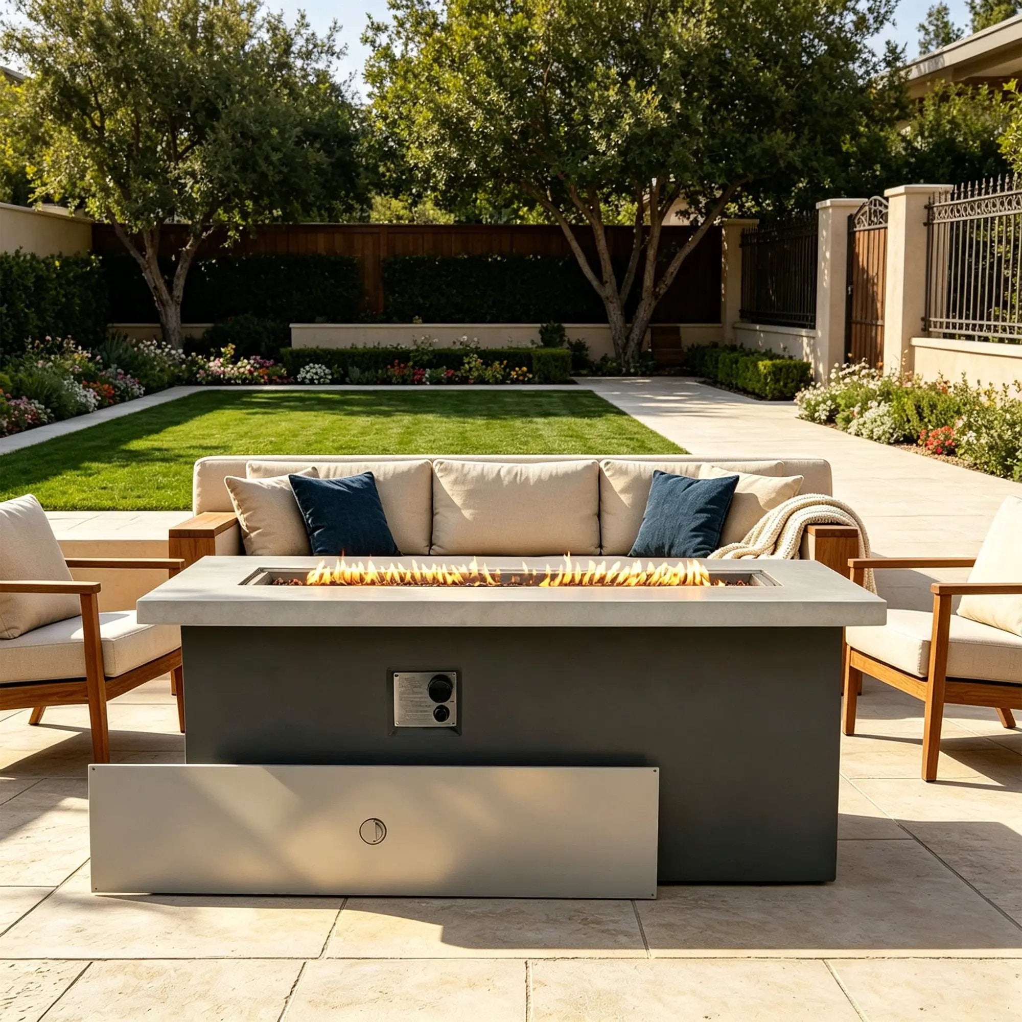 Outdoor 60-Inch Rectangular Dark Grey Concrete Fire Pit Table by HouseOfZazla