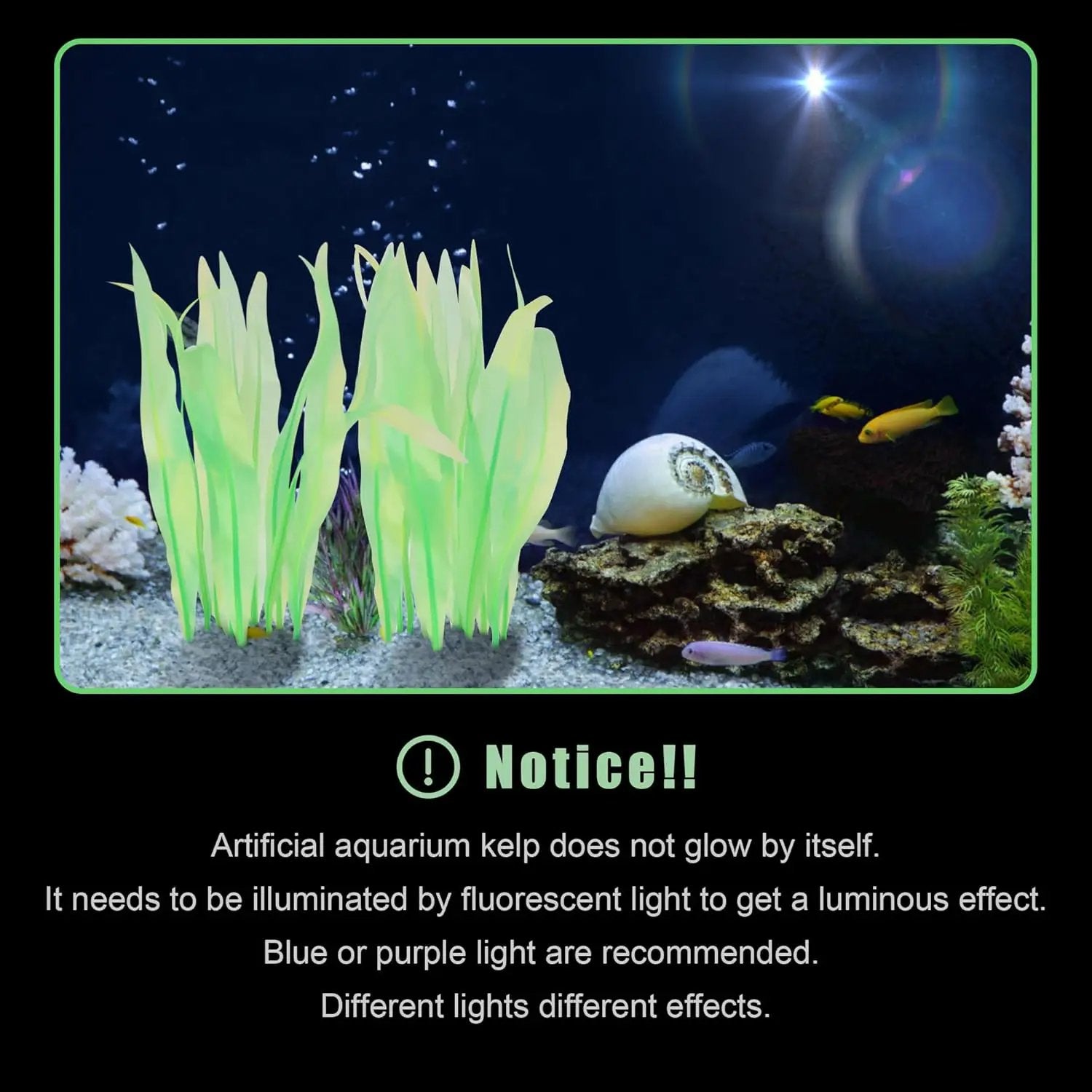 Kaiyuan Dynasty 2pc Artificial Fish Tank Plants Aquarium Decoration Plants Silicone Glowing Kelp Ornament Fish Tank Decor Aquarium Plant Aquatic Water Grass,7inch,Green by GreenHaven Gardens