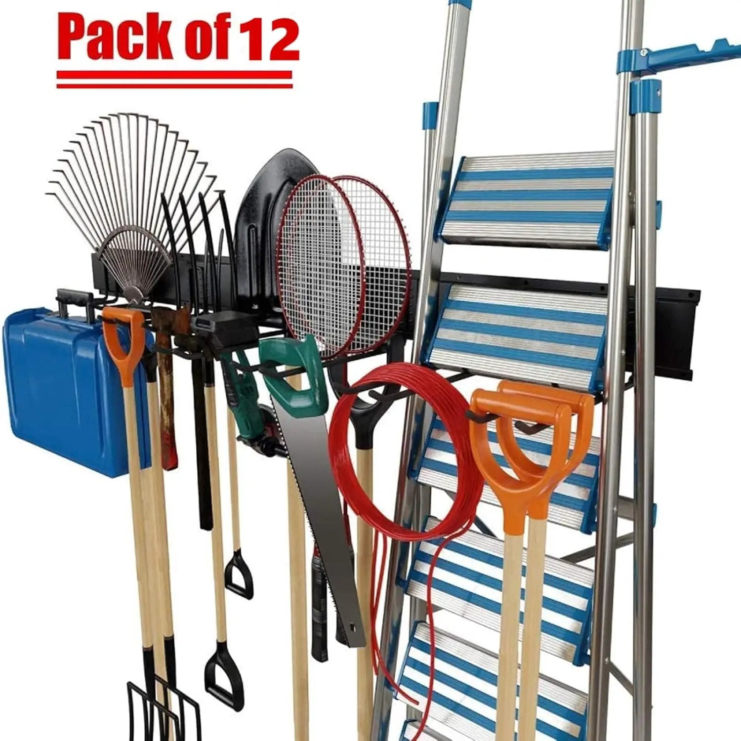 TORACK Tool Storage Rack, Heavy Duty Steel Garage Wall Mount Garden Tool Organizer for Ladders, Chairs, Shovels, Broom, Power tools (8-Pack 5.7"-11" Mixed Hooks, up to 800 lbs) by GreenHaven Gardens
