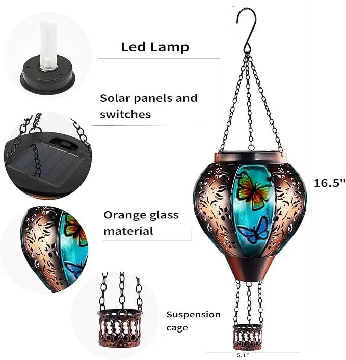 Hot Air Balloon Solar Lantern Outdoor - Flame Hanging Solar Light Waterproof Lanterns for Patio Garden Yard Farmhouse Decor, Great Gift(Butterfly) by GreenHaven Gardens