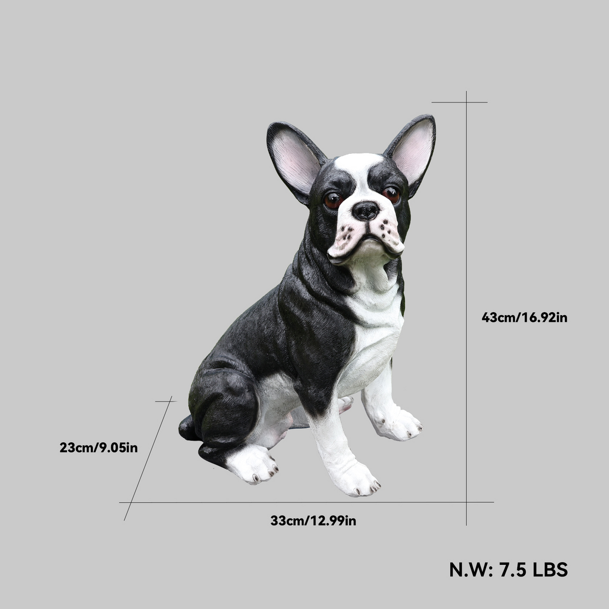 Lifelike French Bulldog Statue, Realistic Resin Animal Figurine for Indoor Outdoor Garden Lawn Yard Home Decor, Art Craft Gift, Black+White, photo 3 of 10