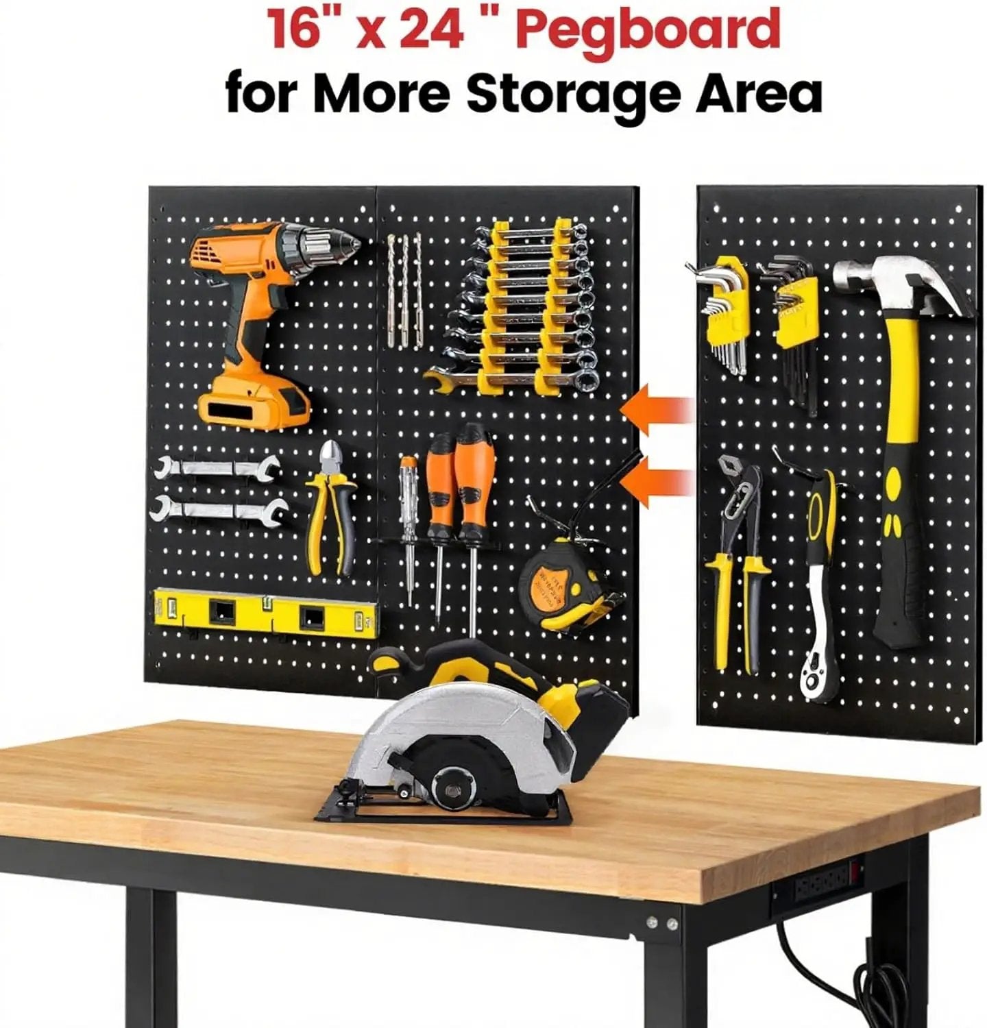 Workbench with Double Layers 48 x 20 Inch Heavy Duty Rubberwood Tabletop Work Table for Garage Adjustable Height Work Bench with Power Outlets Pegboard Pad for Woodworking Shop, Home, Office by GreenHaven Gardens