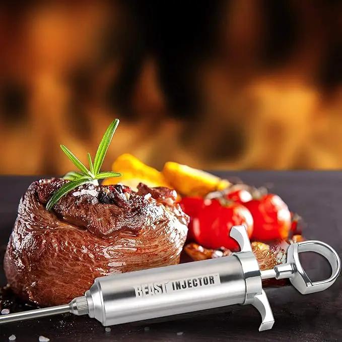 Grill Beast - 304 Stainless Steel Meat Injector Kit with 2-oz Large Capacity Barrel and 3 Professional Marinade Needles by GreenHaven Gardens